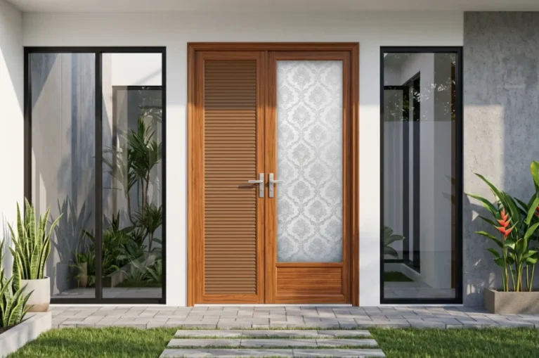 pintu aluminium motif kayu minimalis