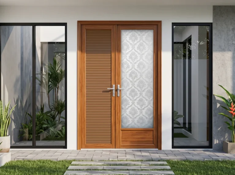pintu aluminium motif kayu minimalis