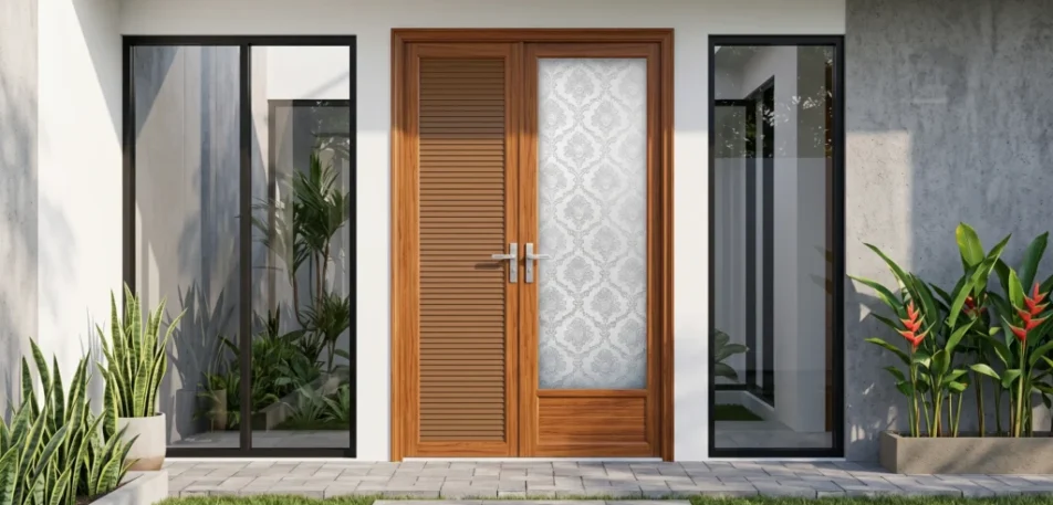 pintu aluminium motif kayu minimalis
